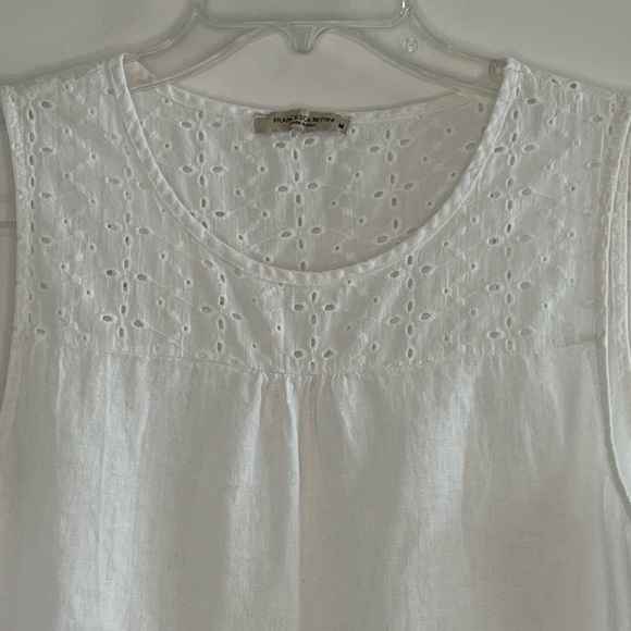Francesca Bettini 100% Linen Sleeveless Eyelet Ruffle Hem Blouse Top Boho Medium - Picture 2 of 10